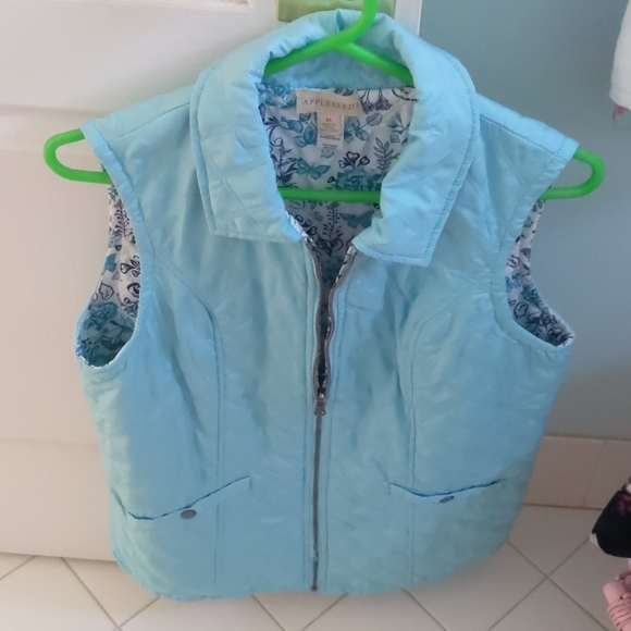Light Blue Quilted Appleseeds Sz M Vest 
